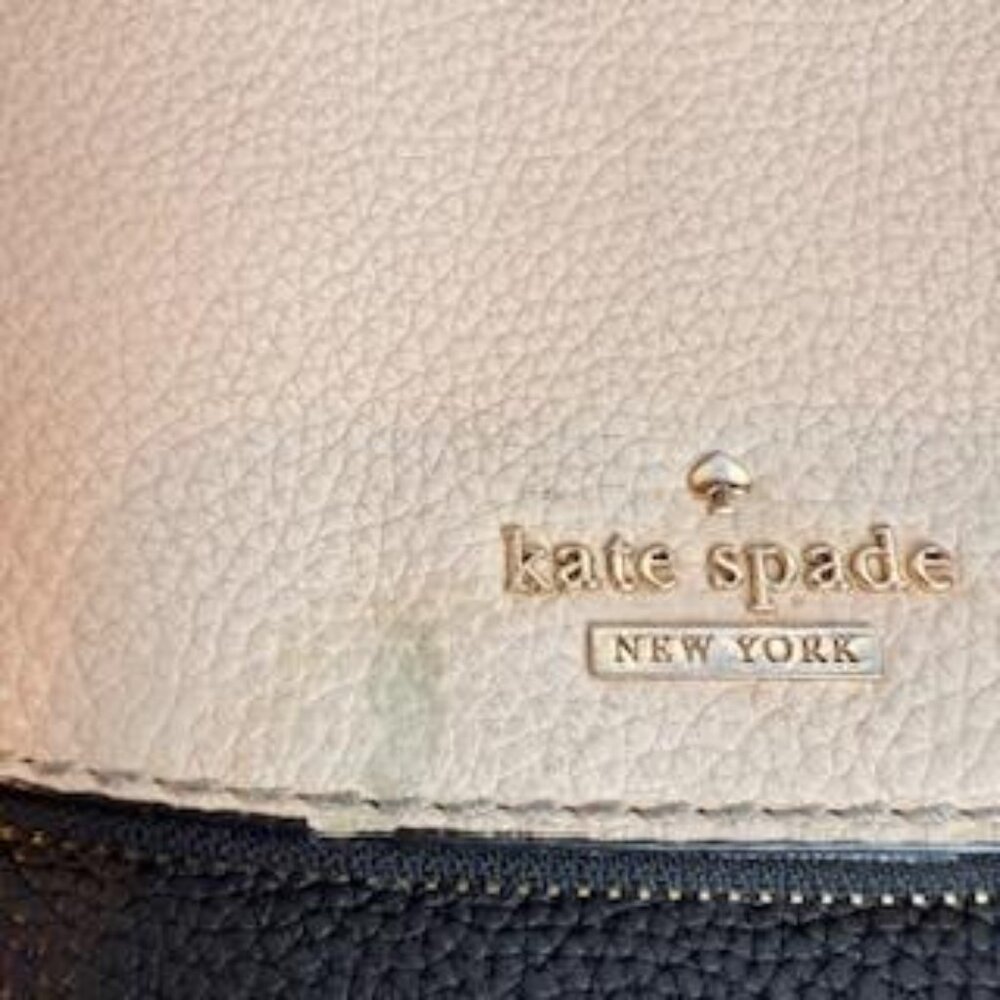 Kate Spade Black & Cream Pebbled Leather Shoulder Bag Crossbody Adjustable Strap - Picture 12 of 13